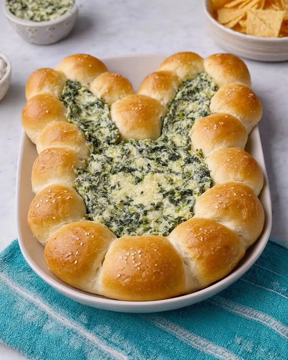 Easter Bunny Spinach Dip served in a festive bowl