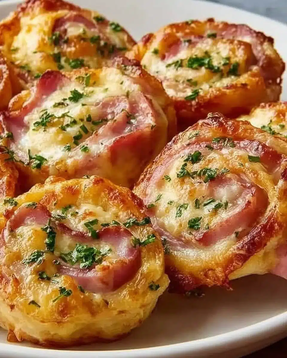 Easter Ham and Cheddar Pinwheels served on a platter for a festive meal.