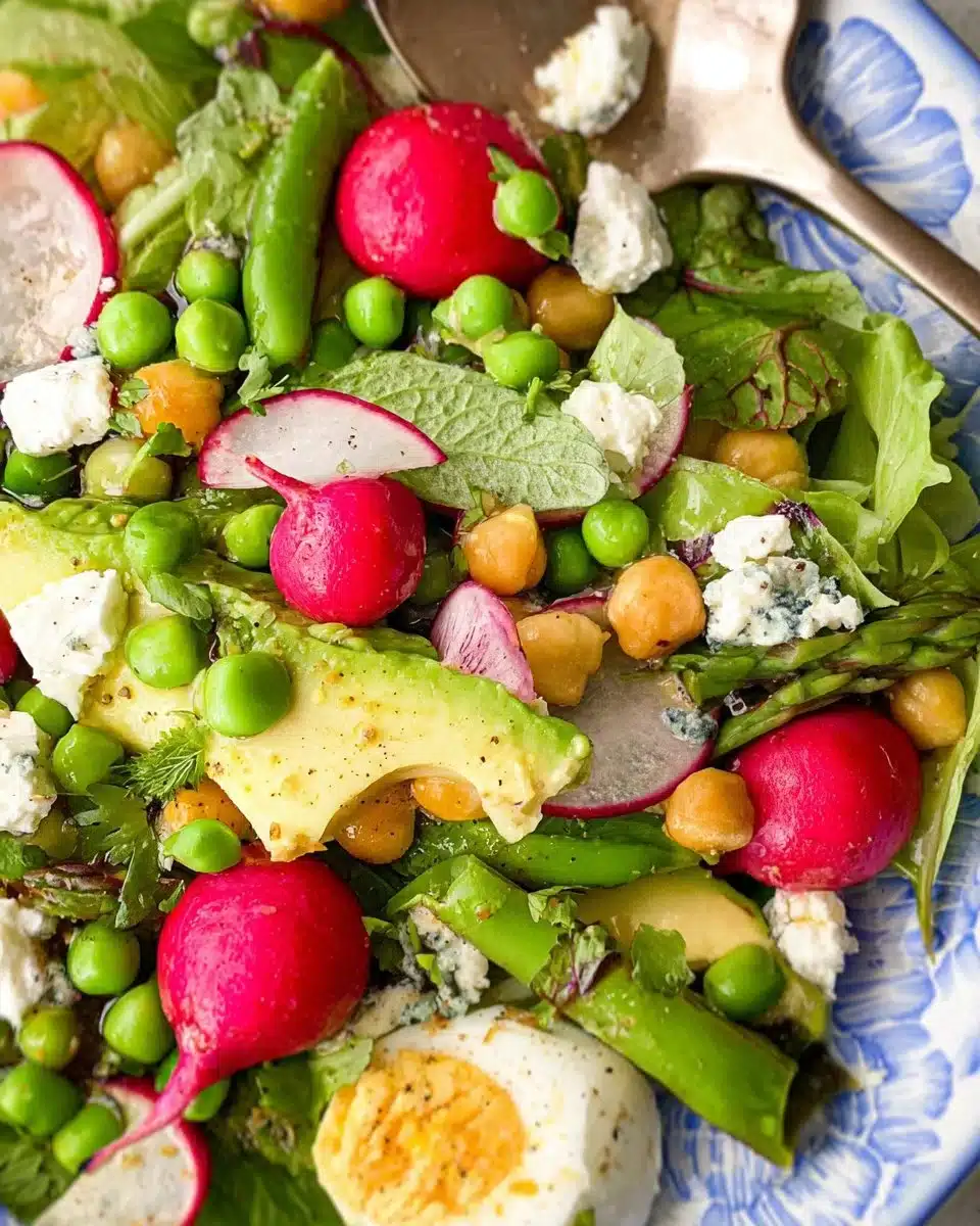 Easter Spring Salad with Goat Cheese, featuring fresh vegetables and vibrant colors