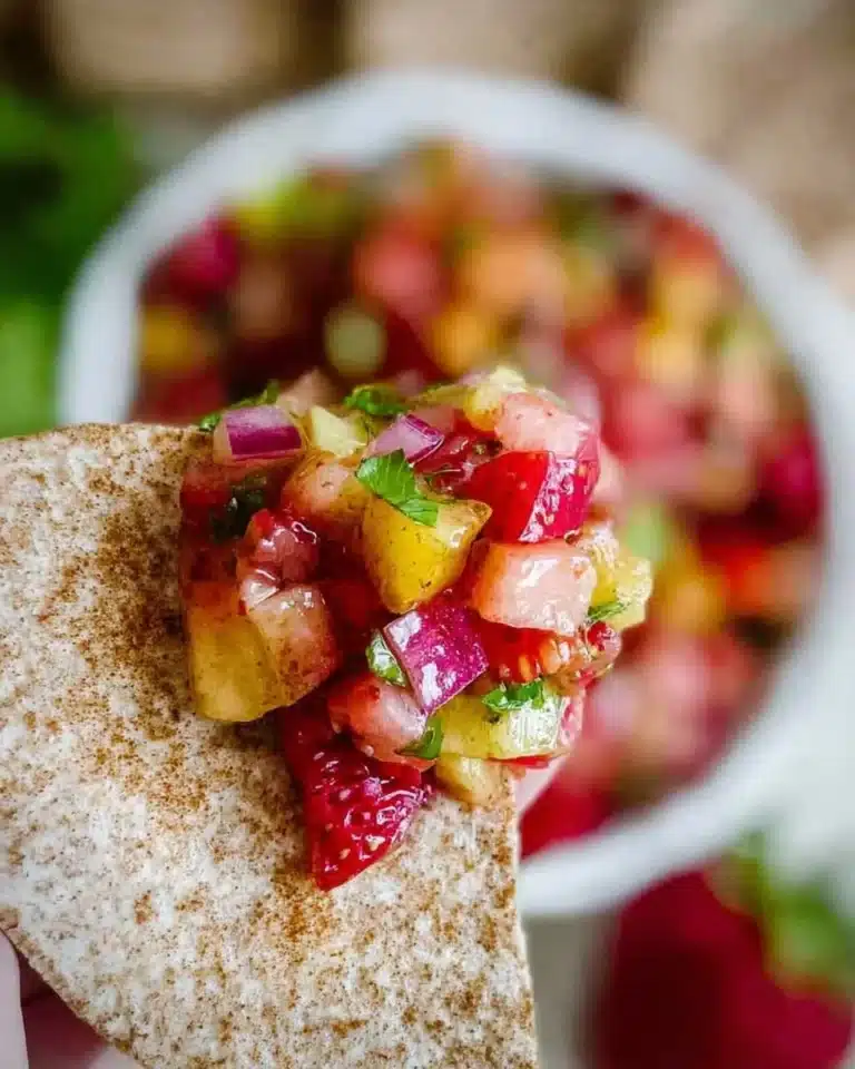Colorful fruit salsa served with crispy cinnamon chips