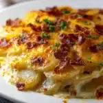 Deliciously baked gratin potatoes with layers of cheese and creamy sauce