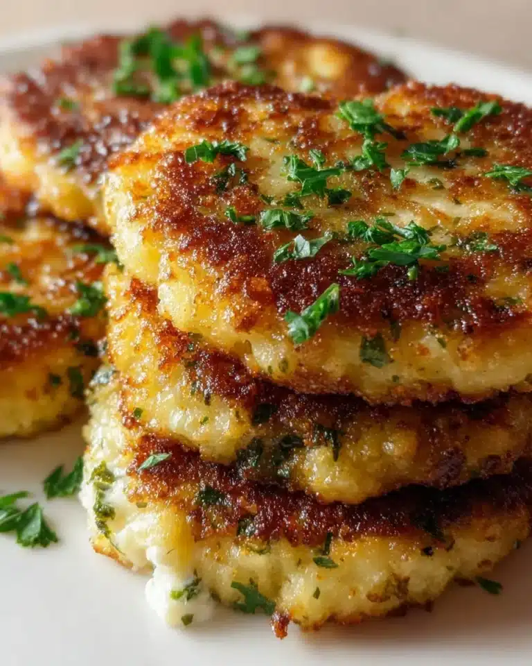 Crispy Green Chile Cheese Potato Cakes served on a plate