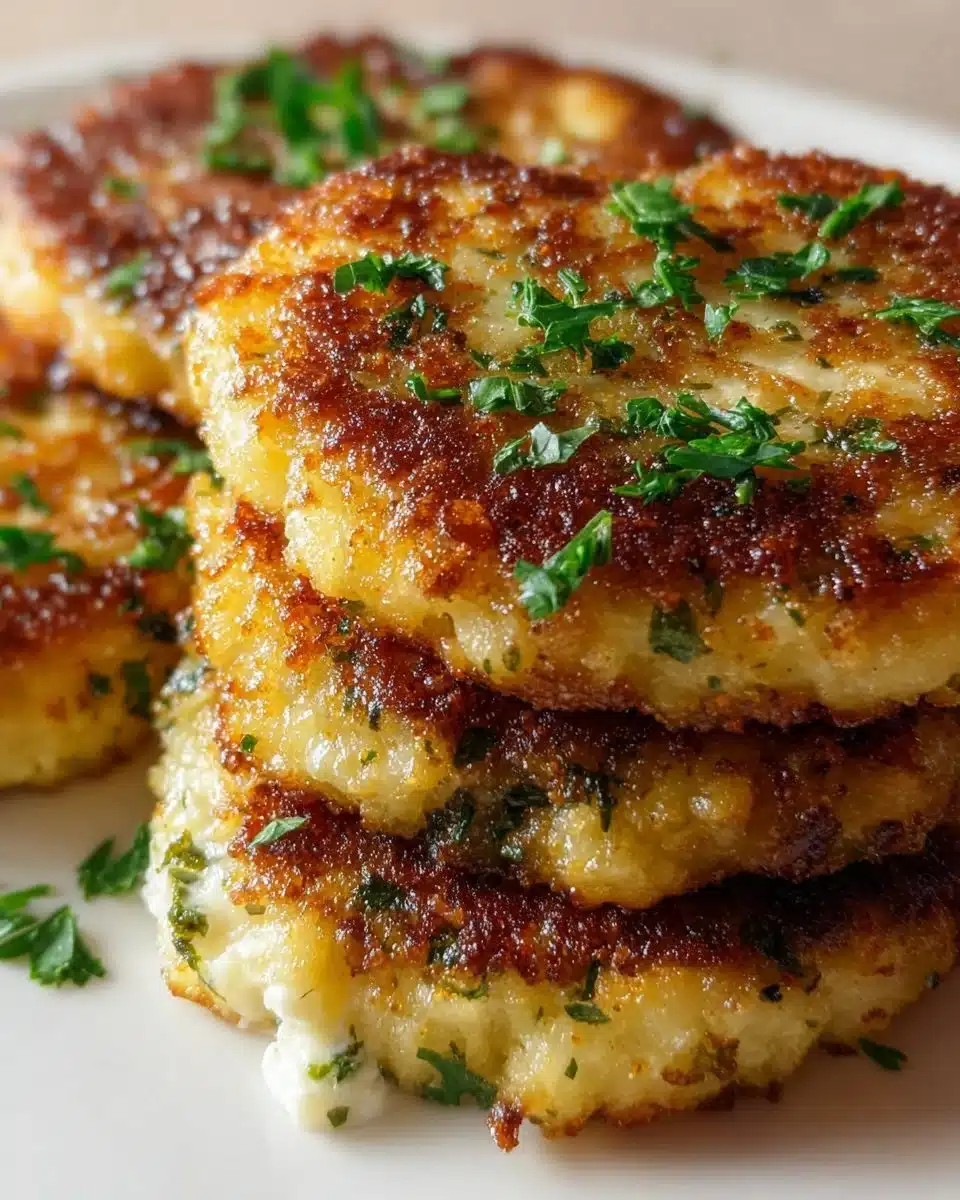 Crispy Green Chile Cheese Potato Cakes served on a plate