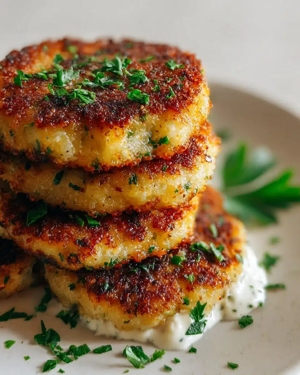 Green Chile Cheese Potato Cakes with Green Chile Sour Cream
