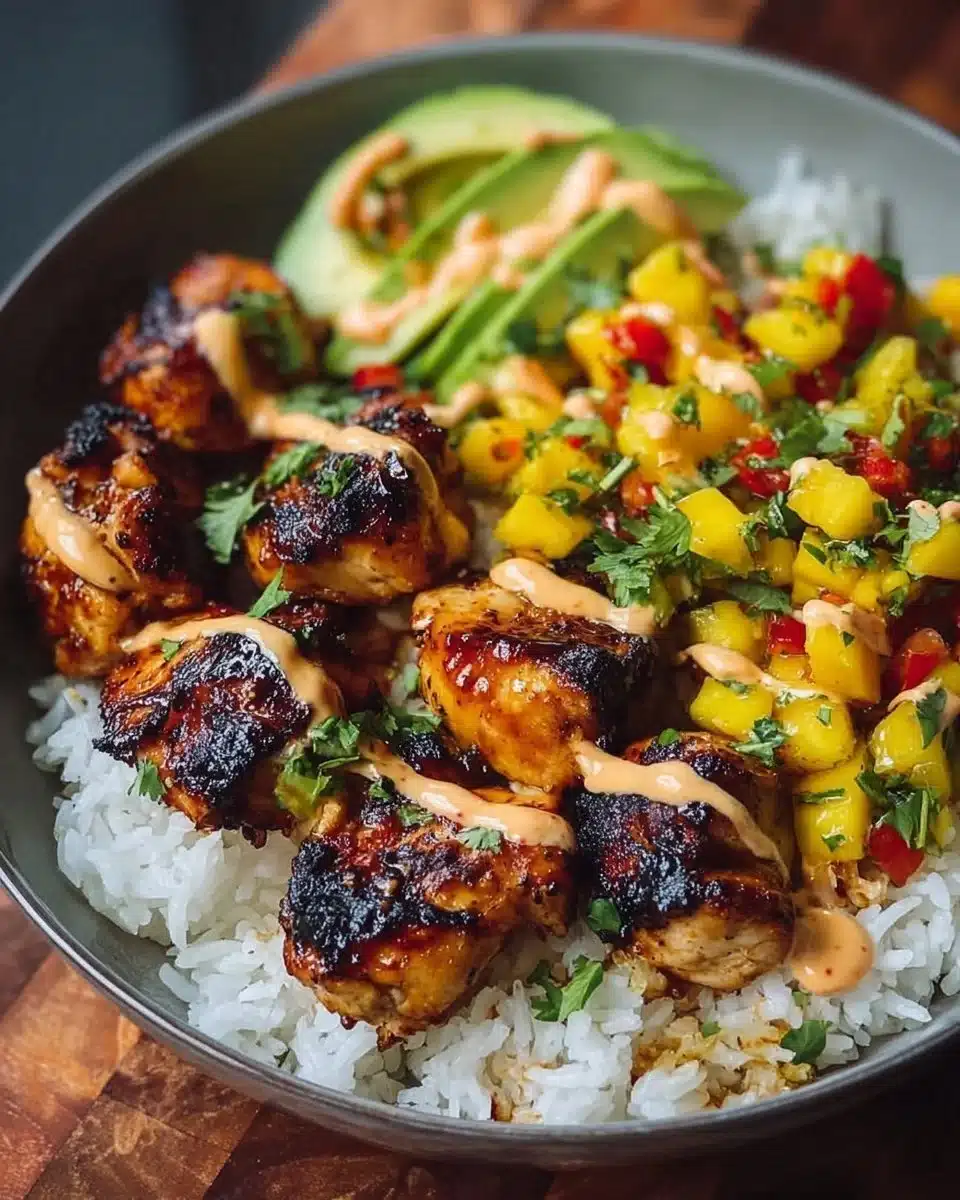Grilled Maple Sriracha Chicken Bites served on a plate