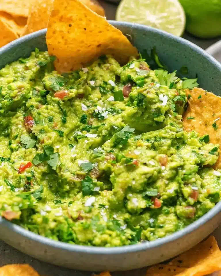 Fresh guacamole made from ripe avocados and spices