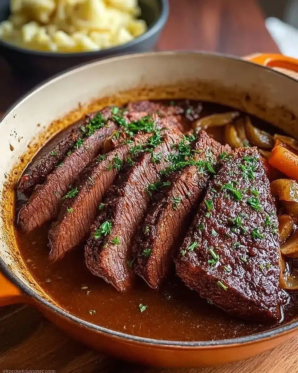 Delicious Guinness corned beef brisket served on a plate