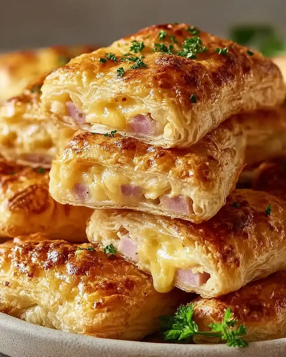 Ham and cheese puff pastry pockets fresh out of the oven