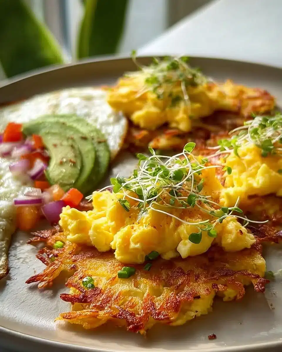 Loaded Hash Browns with Scrambled Eggs