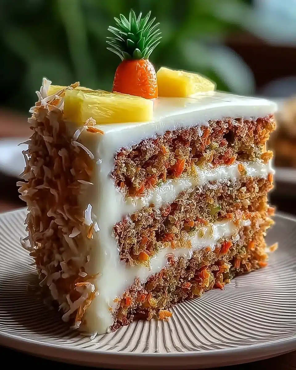 Delicious slice of Hawaiian Carrot Pineapple Cake with vibrant colors and textures