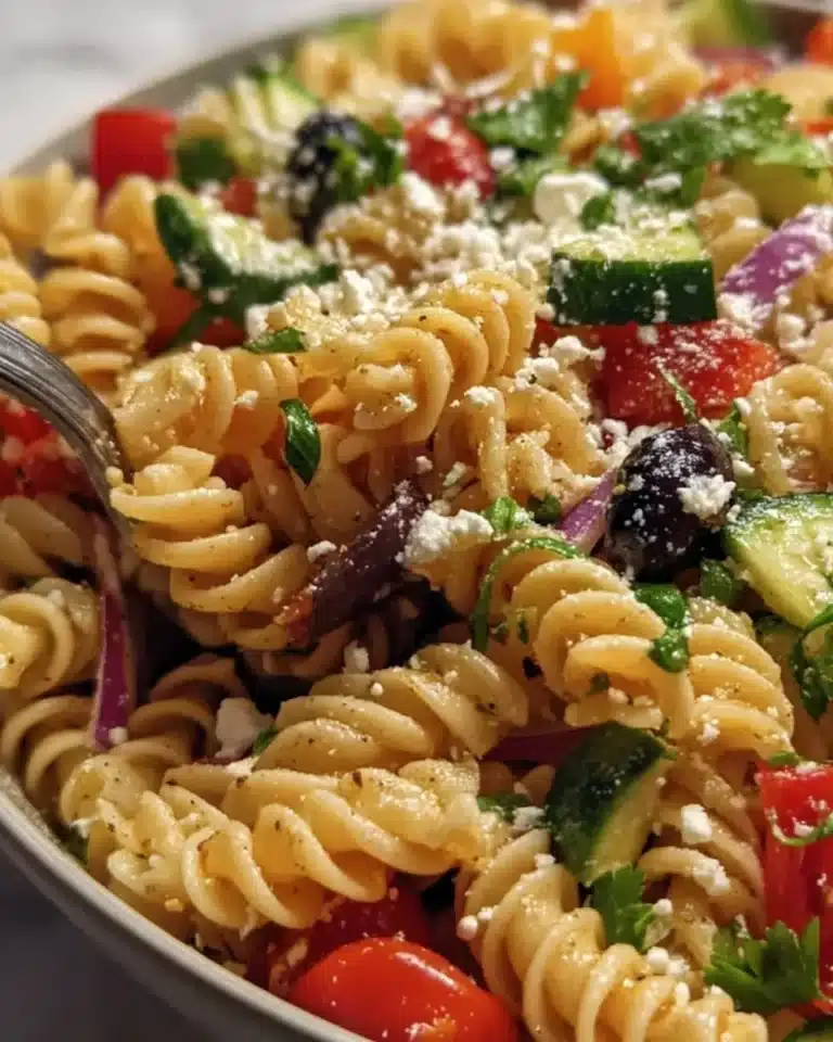 Colorful healthy pasta salad with vegetables in a bowl