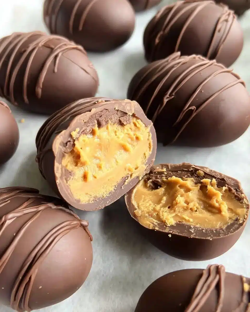 Healthy homemade peanut butter eggs on a plate