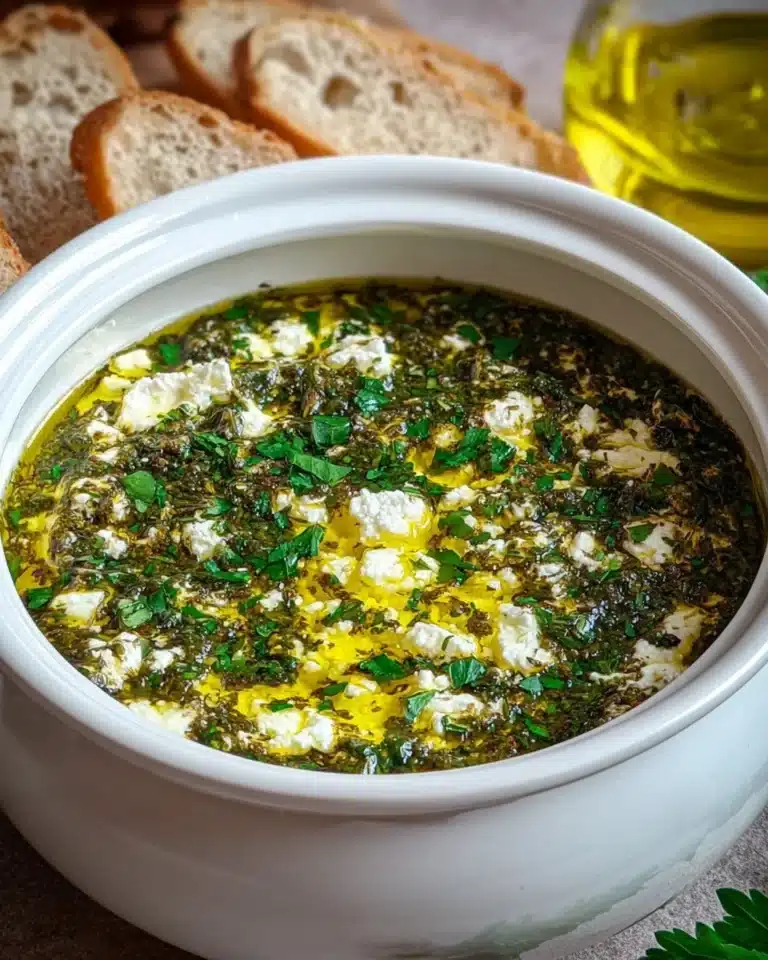 Herb and Feta Olive Oil Dip served with fresh bread for dipping