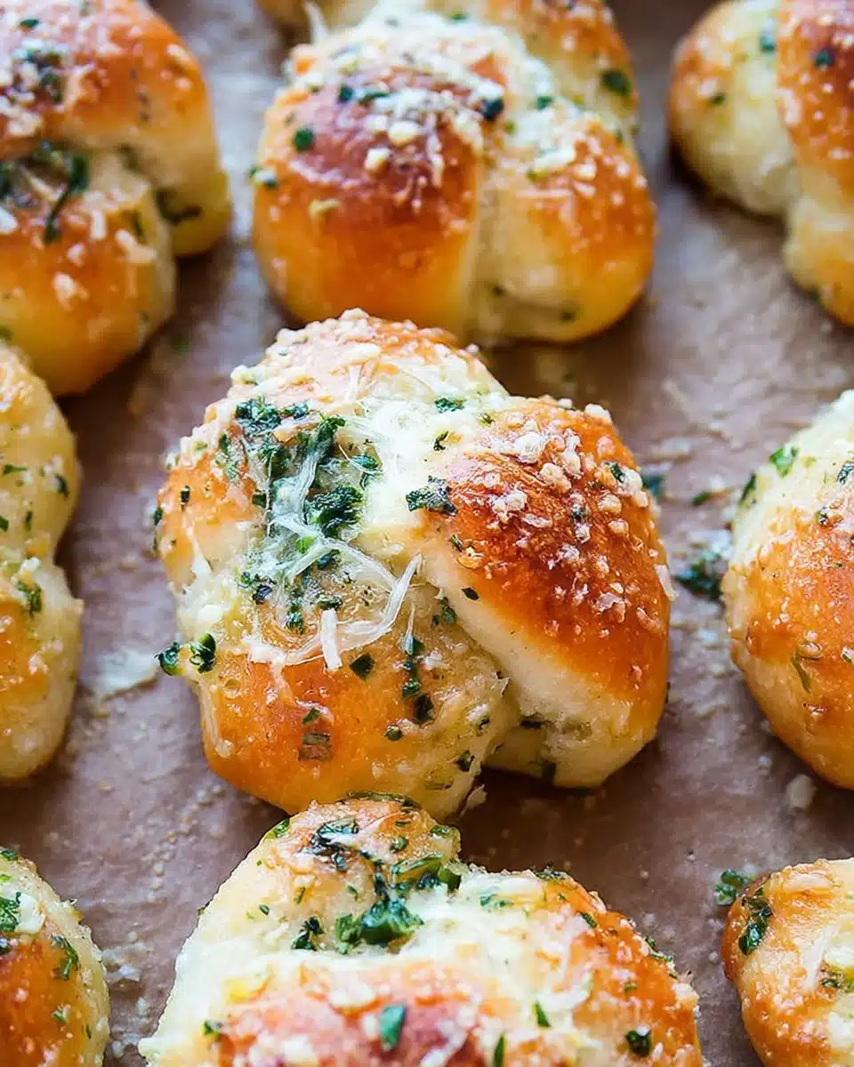Homemade garlic knots freshly baked and brushed with garlic butter
