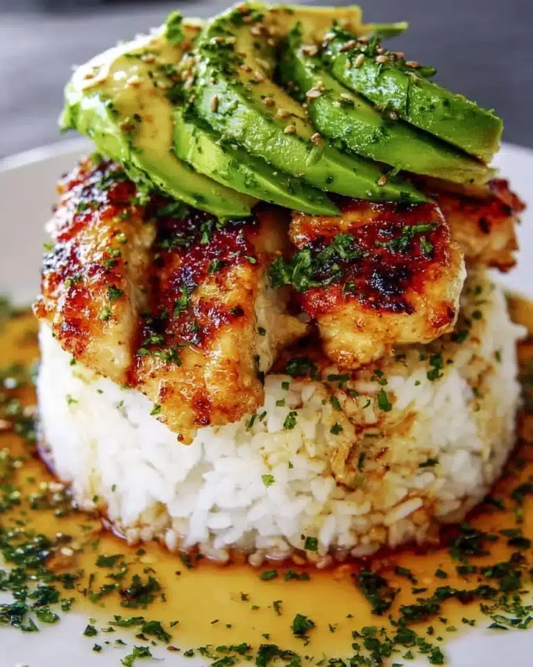 Honey Lime Chicken served with Avocado Rice Stack on a plate