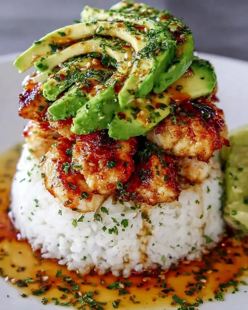 Honey Lime Chicken served with Avocado Rice Stack, a vibrant and healthy dish.