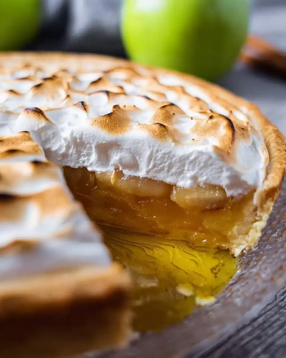 Delicious Irish Apple Amber dessert featuring apple slices and creamy texture.