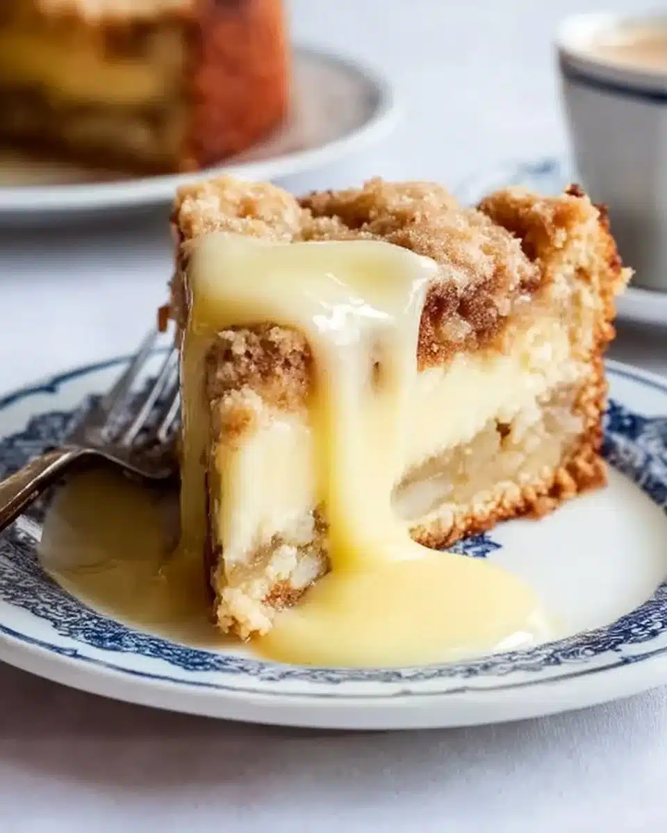 Delicious Irish Apple Cake served with creamy custard sauce