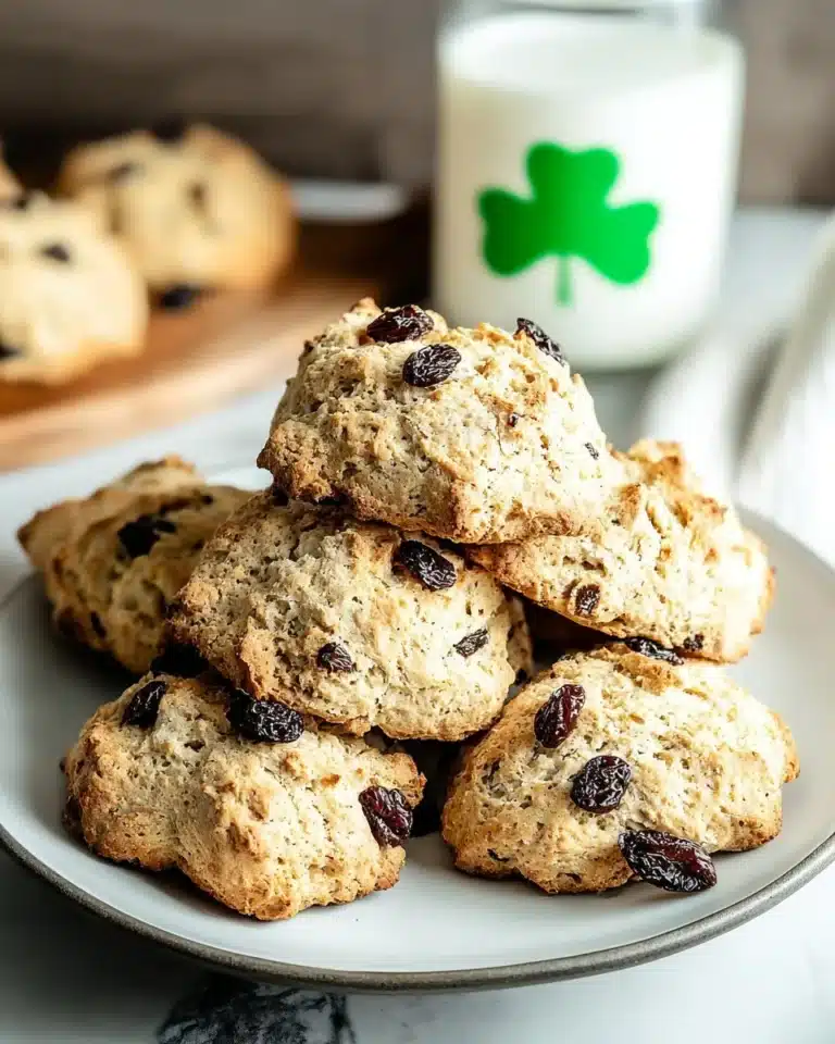 Freshly baked Irish soda bread cookies on a rustic wooden table.
