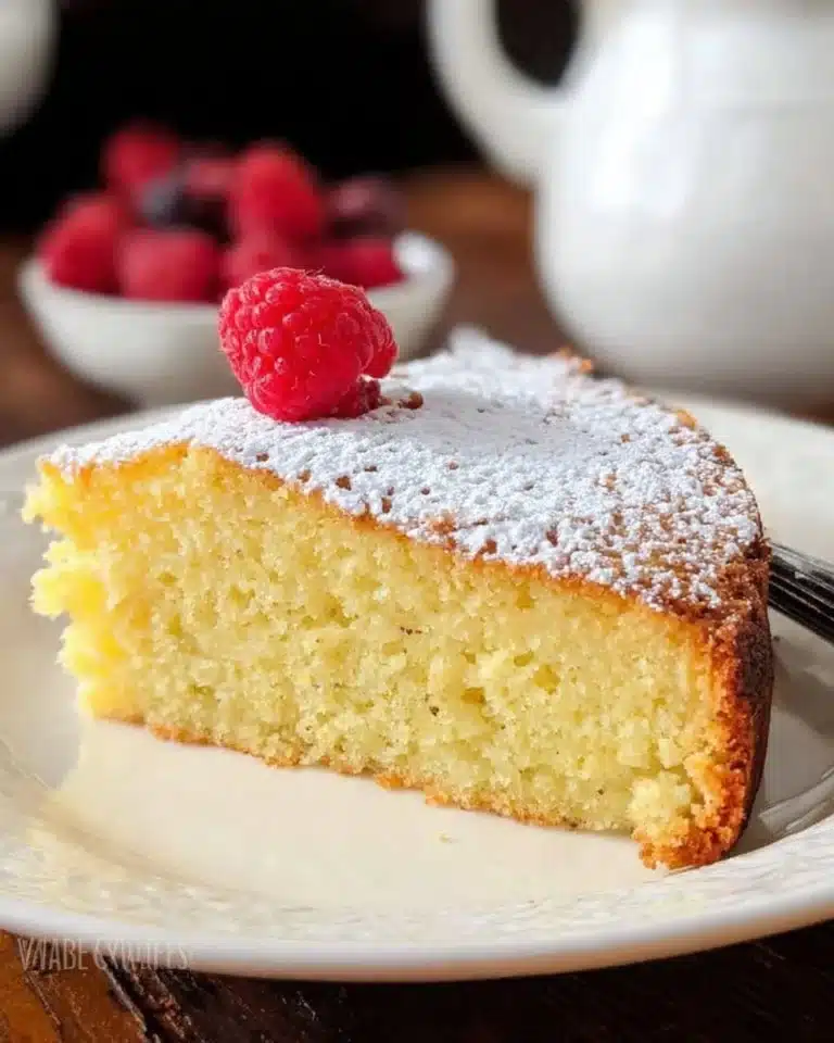 Deliciously baked Irish Tea Cake served on a plate with a cup of tea.