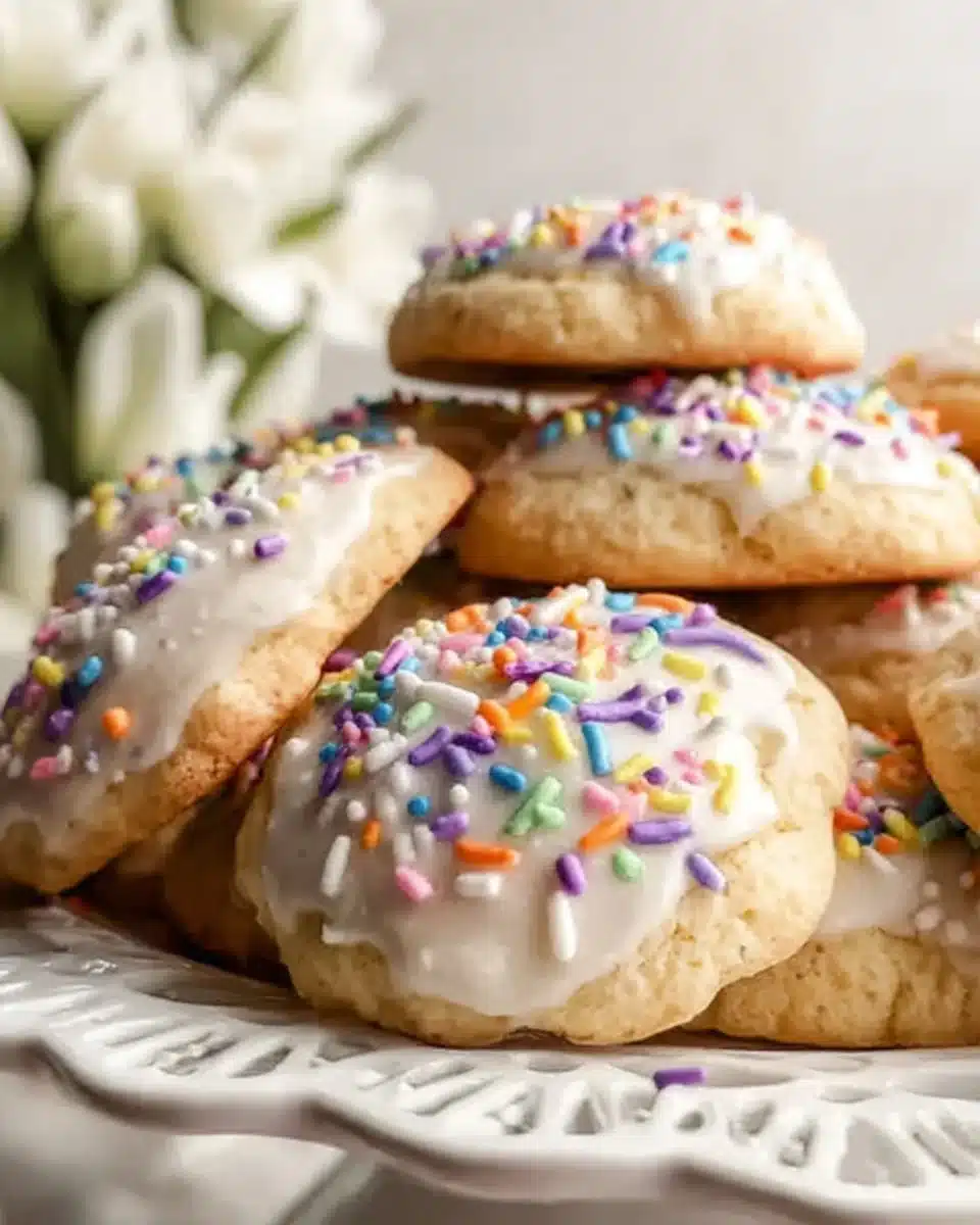 Beautifully decorated Italian Easter cookies on a festive table.