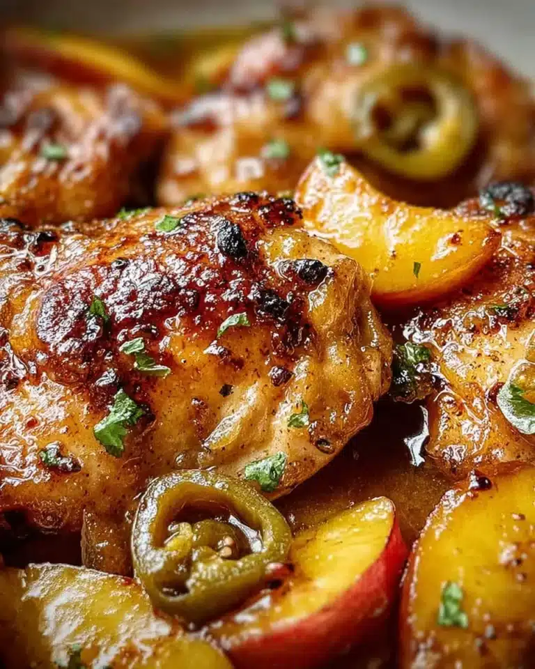 Delicious Jalapeño Peach Chicken with vibrant flavors and garnishes