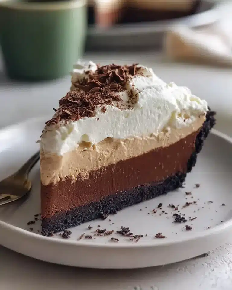 Layered Irish Coffee Pie with creamy layers and coffee flavor