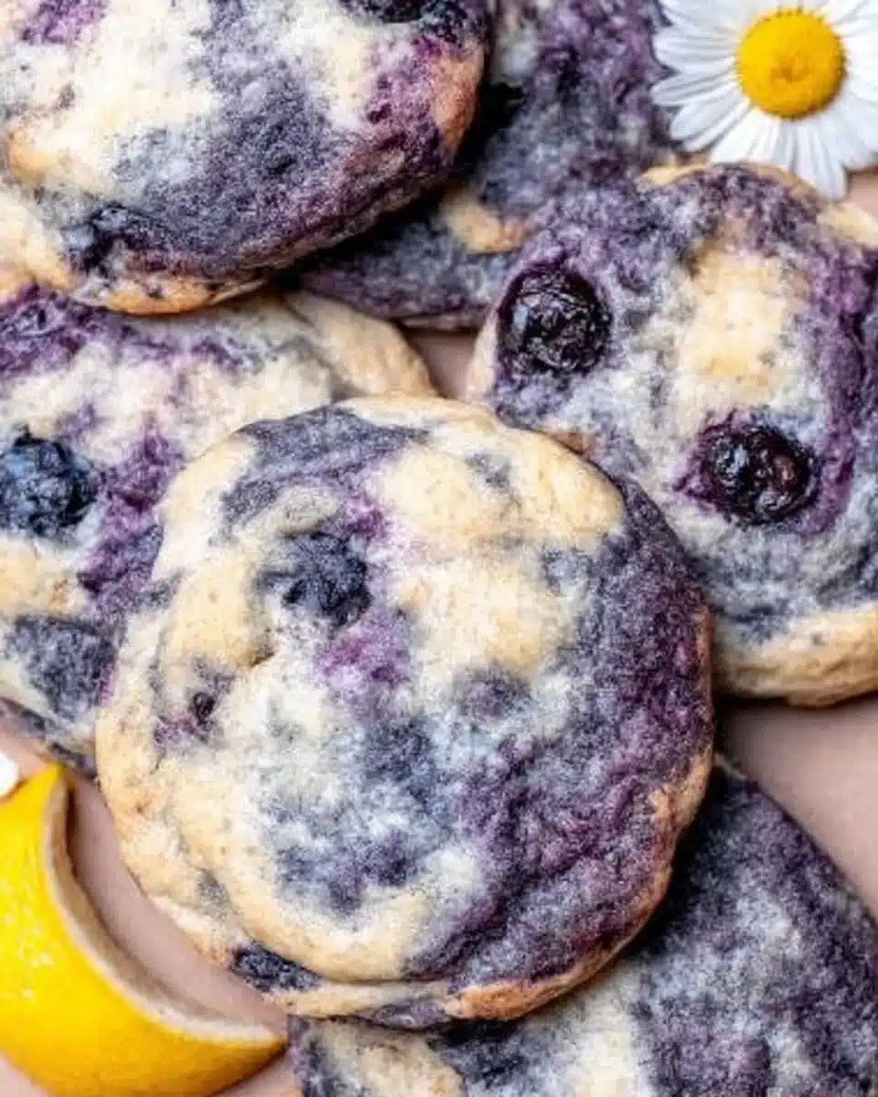 Lemon Blueberry Cheesecake Cookies on a plate, fresh and inviting