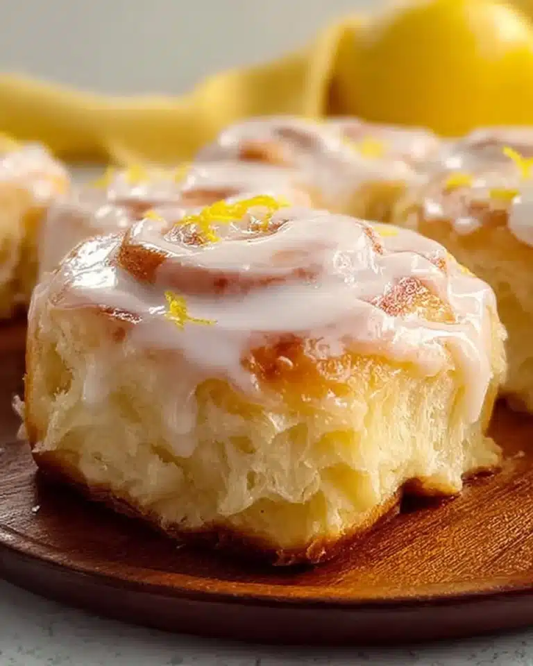 Delicious homemade lemon sweet rolls with icing on a plate