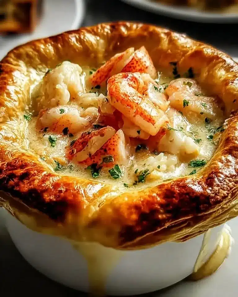 Delicious Lobster Pot Pie served in a rustic bowl