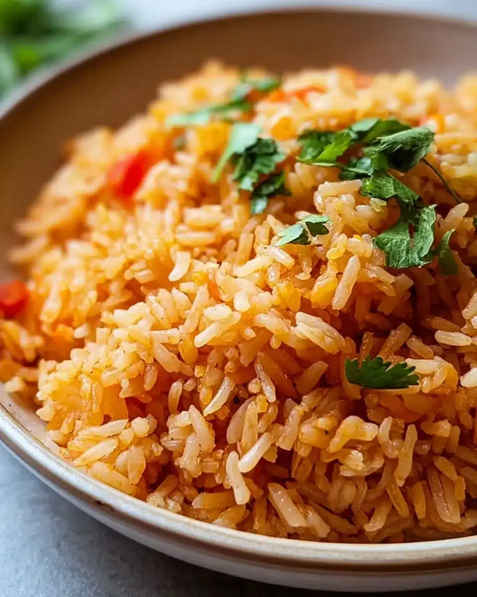 Delicious bowl of Mexican rice served with fresh ingredients and spices