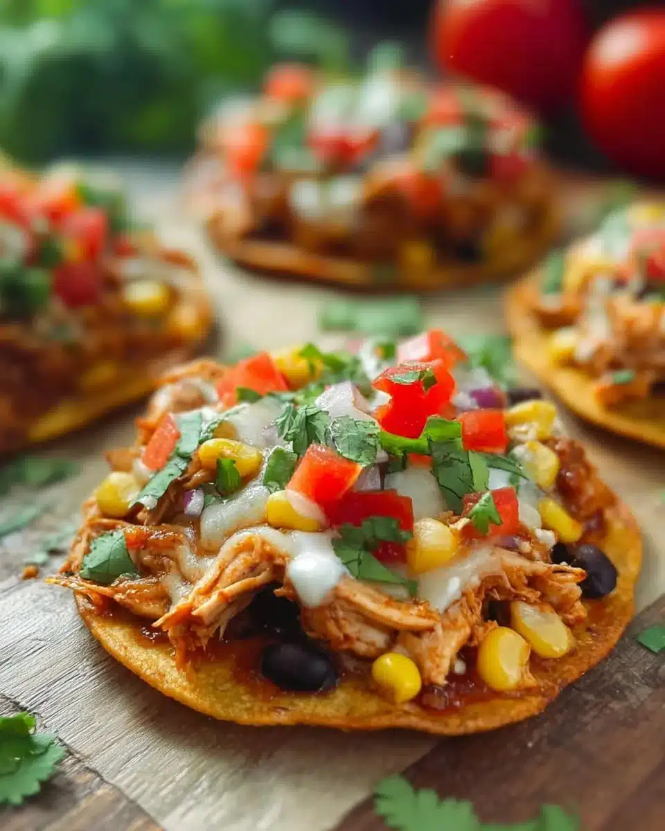 Mexican rotisserie chicken tostadas with fresh toppings