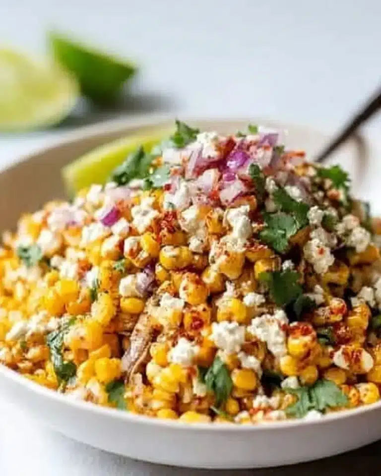 Colorful Mexican street corn salad with fresh ingredients and spices