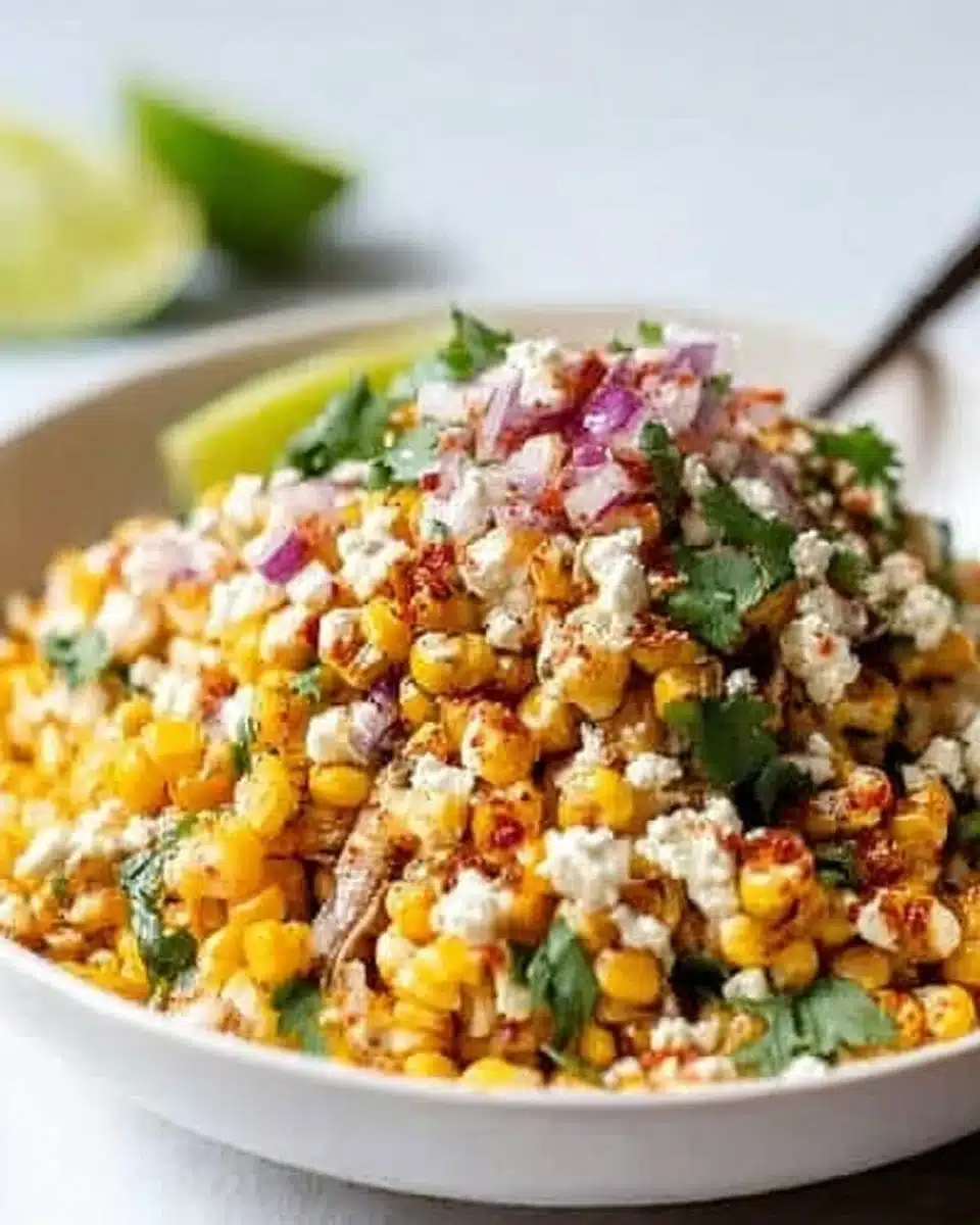 Colorful Mexican street corn salad with fresh ingredients and spices