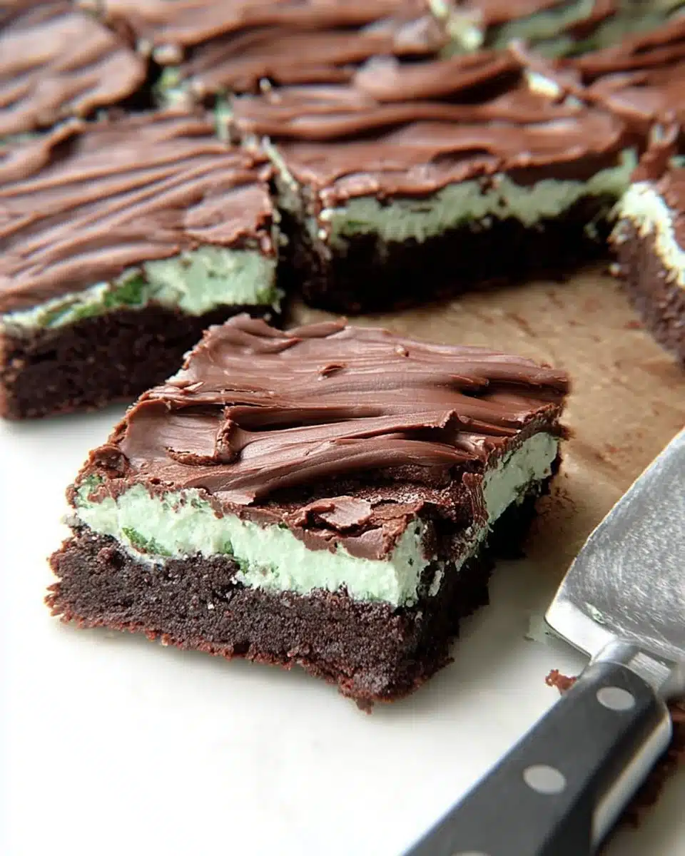 Delicious mint brownies topped with a creamy mint frosting
