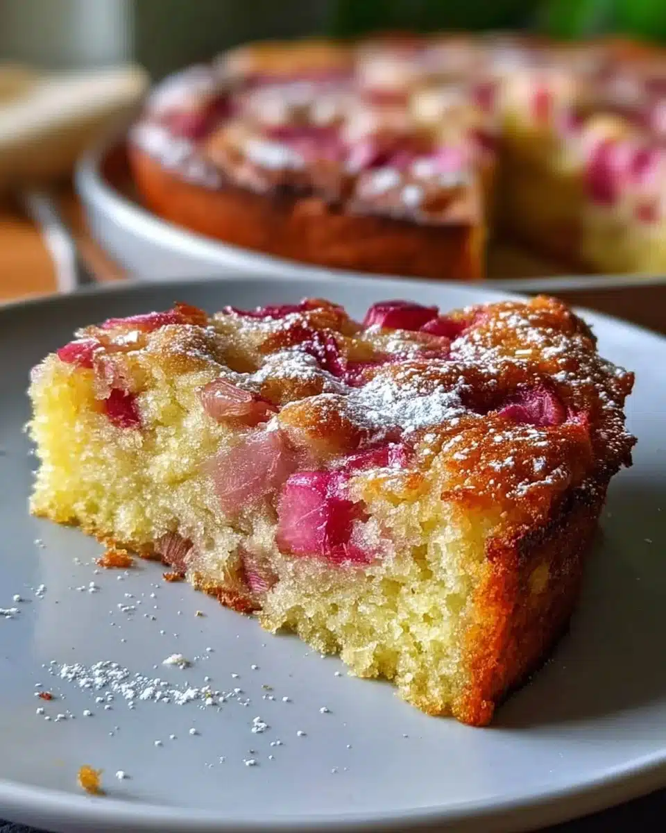 Traditional Norwegian Rhubarb Cake with a Tender Crust