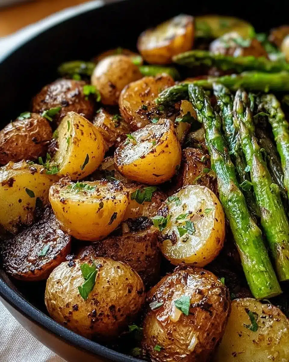 One-Pan Garlic Potatoes & Asparagus
