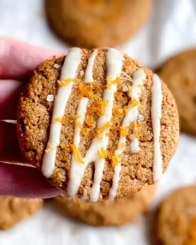 Freshly baked orange ginger cookies on a plate with a zesty orange slice
