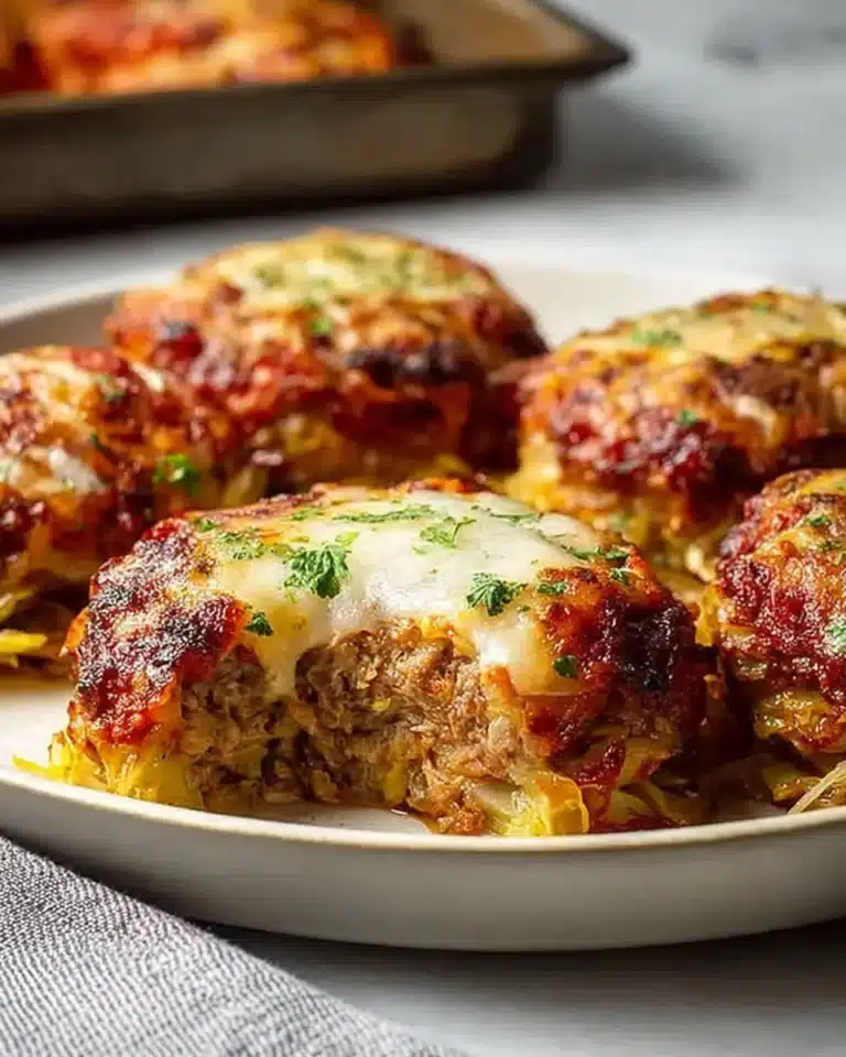Oven-baked cabbage burgers on a plate, garnished with fresh herbs.