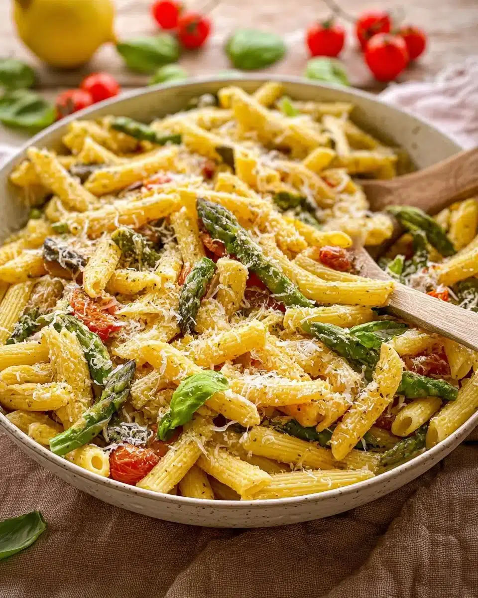 Vibrant Pasta Primavera with fresh vegetables served in a bowl