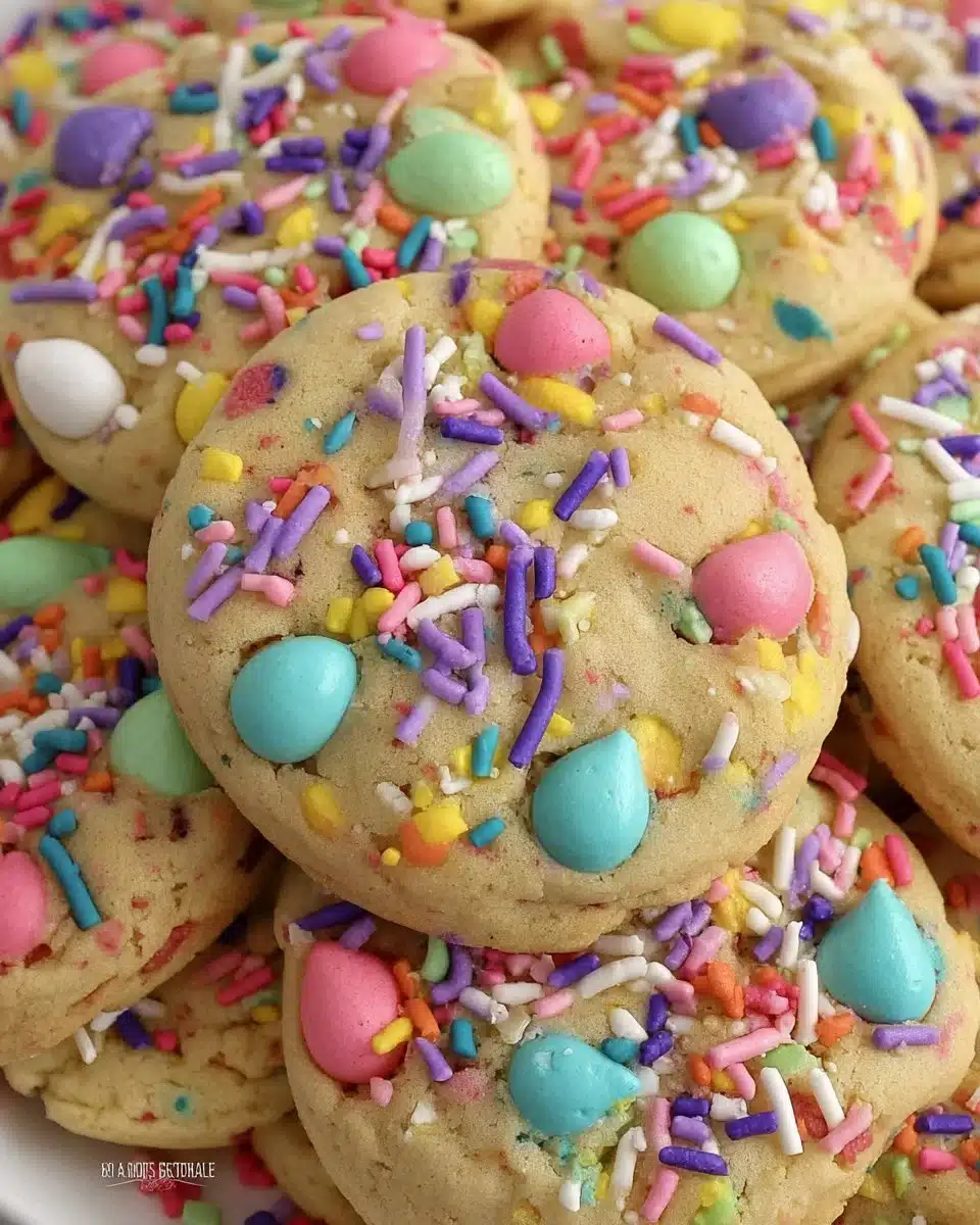 Colorful pastel Easter cookies decorated with icing for spring celebrations