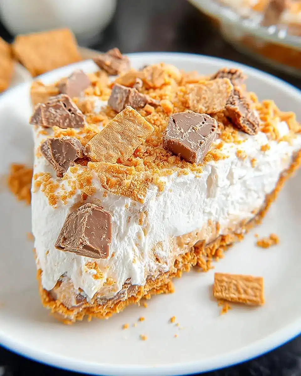 Delicious Peanut Butter Butterfinger Cream Cheese Pie slice on a plate