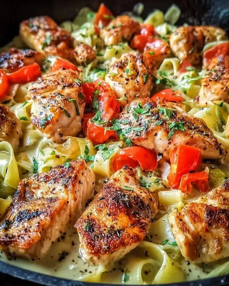 Pepperoncini Chicken Skillet served with herbs and spices in a cast iron pan.