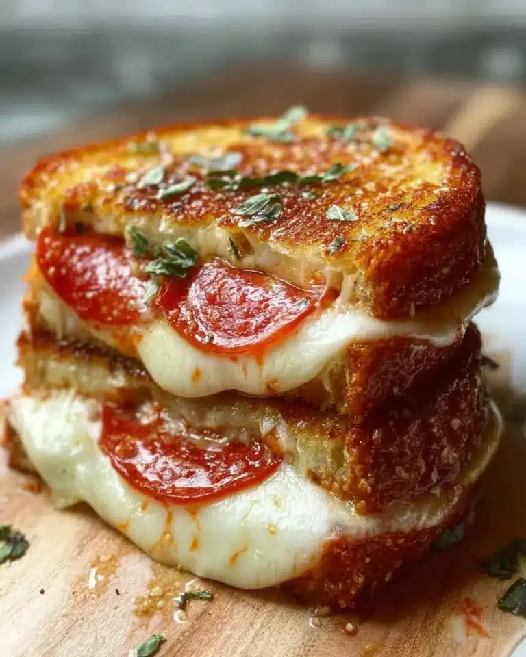 Delicious Pizza Grilled Cheese Sandwich with melted cheese and pizza toppings