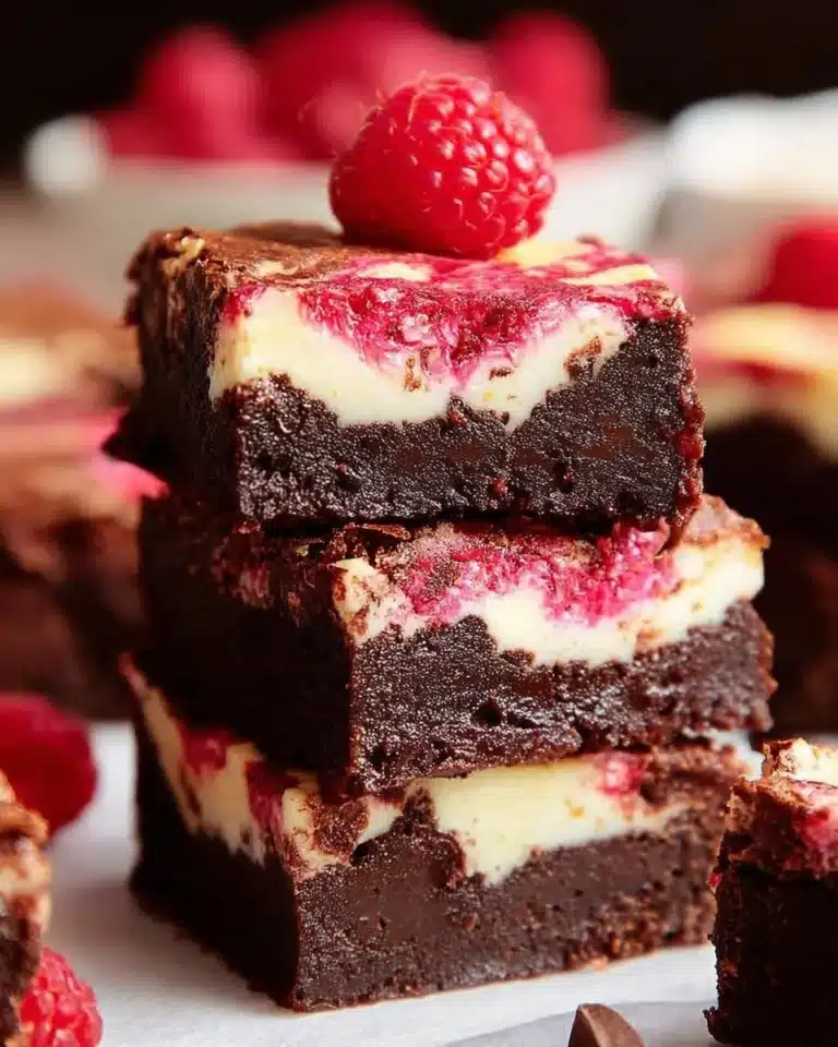 Delicious raspberry swirl brownies with rich chocolate and fresh raspberry topping.