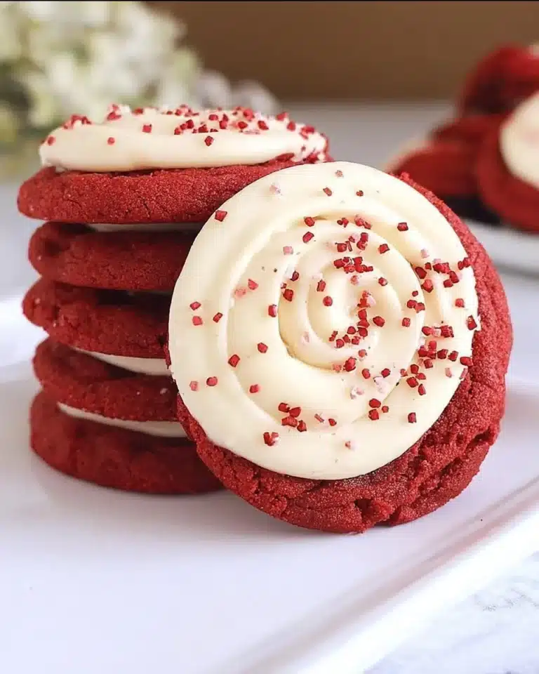 Delicious Red Velvet Crumbl Cookies with cream cheese frosting