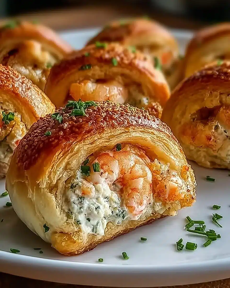 Shrimp and crab stuffed crescent bombs on a plate, ready to eat.