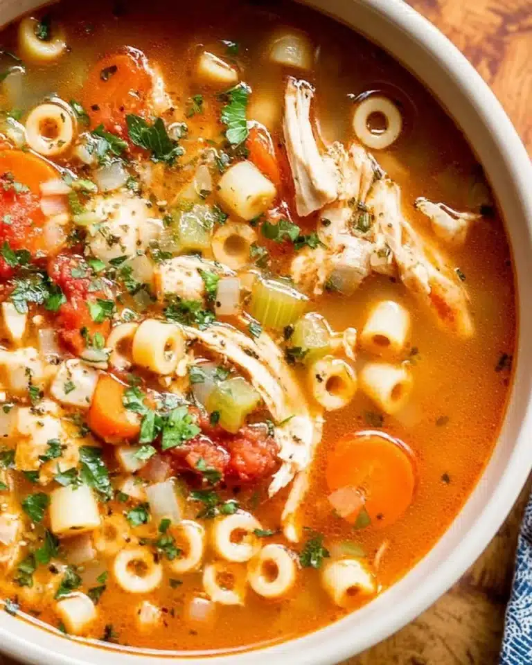 Bowl of flavorful Sicilian Chicken Soup with fresh herbs and vegetables