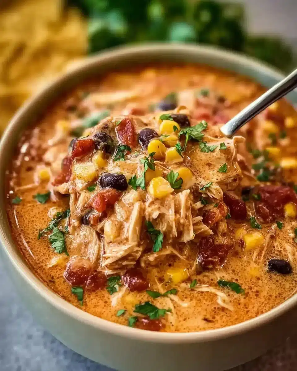 Slow Cooker Crack Chicken Chili in a bowl garnished with green onions and cheese