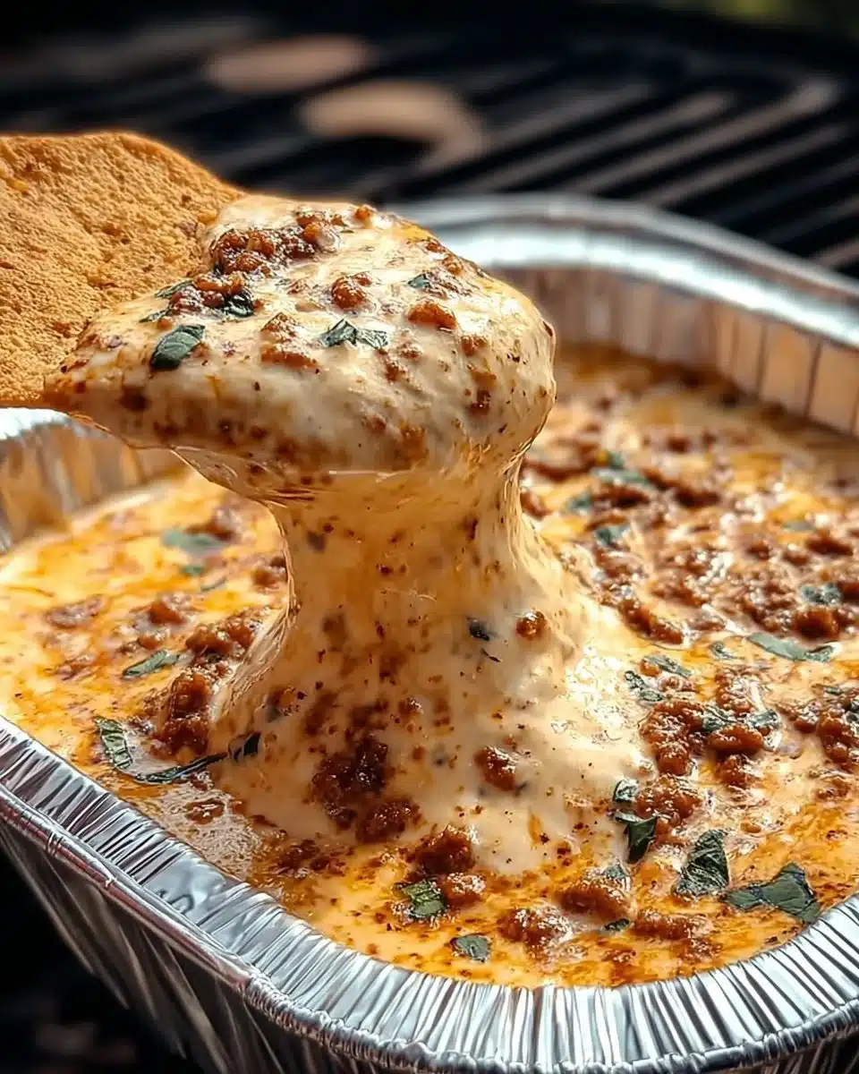 Delicious smoked queso dip with melted cheese and smoky flavor